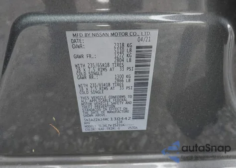 2021 Nissan Murano S Fwd from USA, damaged, VIN 5N1AZ2AJ4MC130442